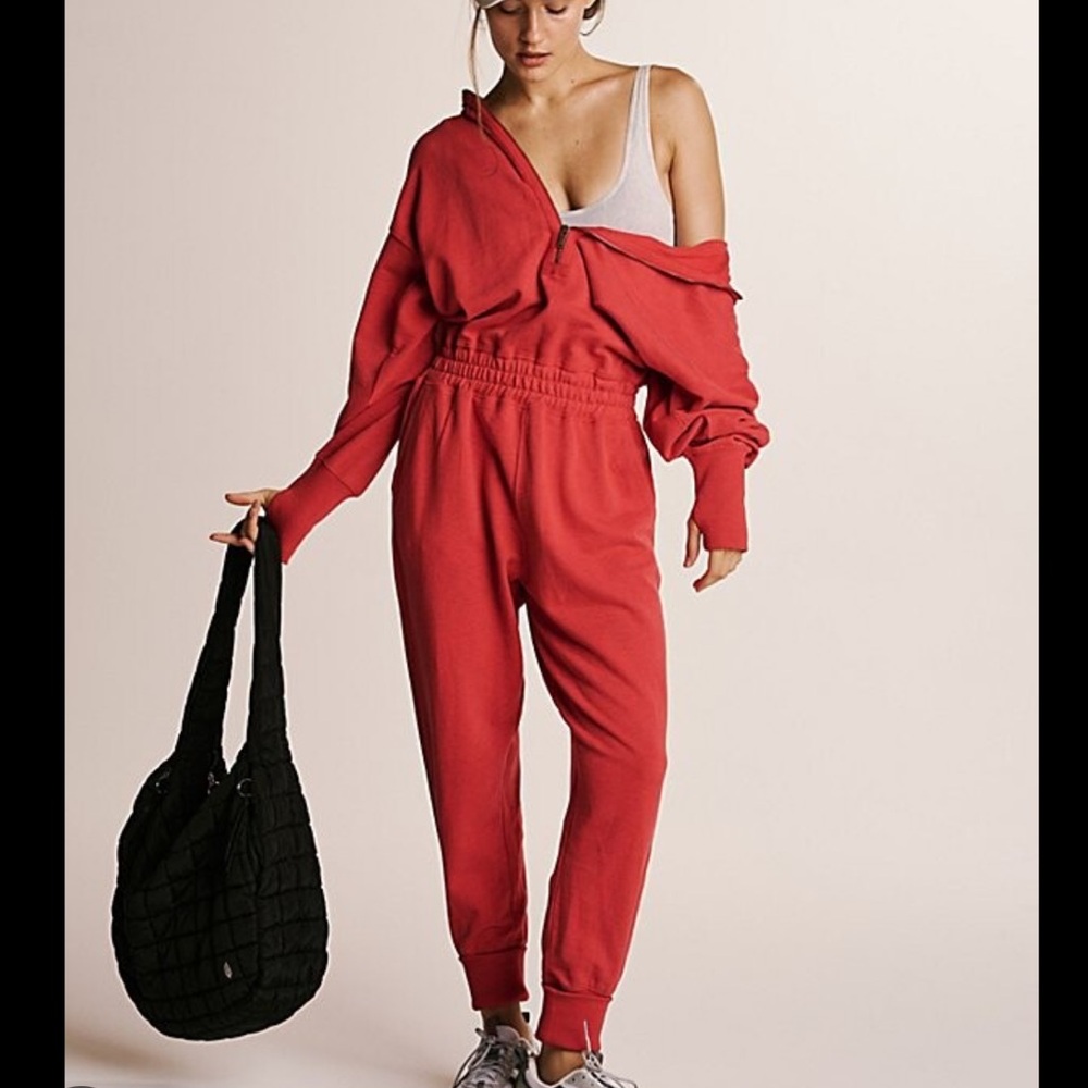 Free People FP Movement Training Day Hoodie Jumpsuit in Red - Picture 1 of 7